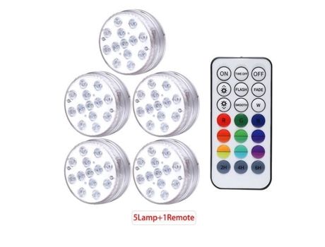 Projetor 1 Controlador 5 Lâmpadas Led Submersível Luz Submersa com Controle Remoto Rf Ideal para Lago de Piscina Ou Suporte de Vaso GOTOTOP