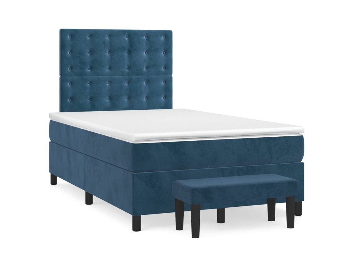 Cama Boxspring Com Colchão 120x190 Cm Veludo Azul-escuro