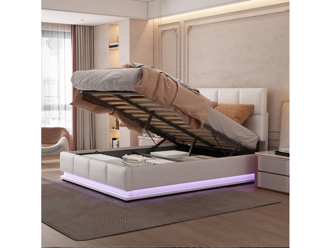 Camacasalbranca140x200cmestofada,led,hidráulica,courino. Ge