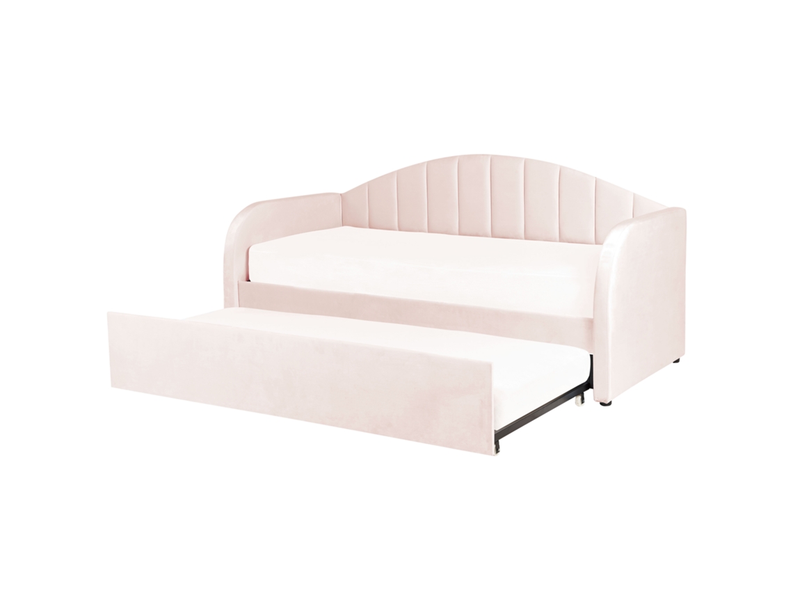 Cama De Hóspedes Em Veludo Com Gavetão Beliani Eyburie De Veludo Rosa Pastel 90x200