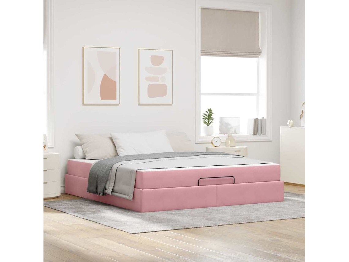 Vidaxl Estrutura De Cama Com Colchão 2 Unid. Rosa Veludo
