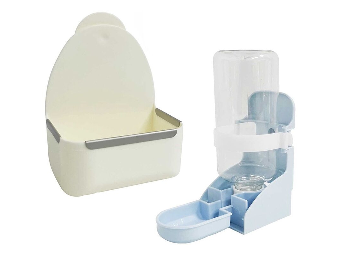 Comedouro e Bebedouro Automático para Coelho, Conjunto com 2 Unidades, em Plástico, para Gaiolas de Animais de Estimação Branco AQUAFORGE