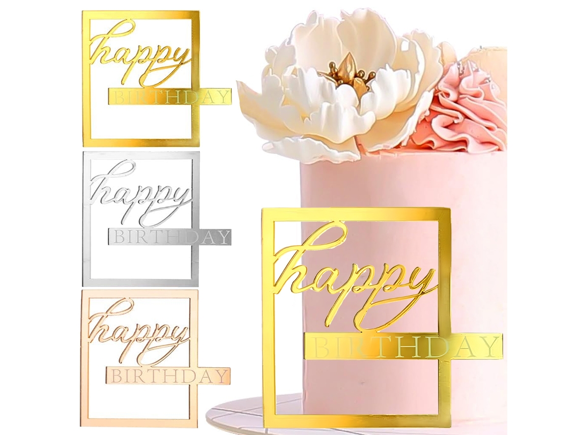 KOFIHETY 3pcs Decoração Acrílica Para Bolo Dourado Prateado Rose Gold