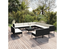 Vidaxl 14 Pcs Conjunto Lounge De Jardim C/ Almofadões Vime Pe Preto