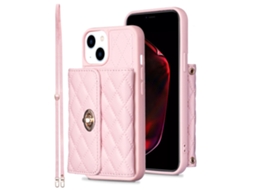 Suporte Casa Para Iphone 15 Pele Sintética Anti-choque Com Porta-cartões Rosa