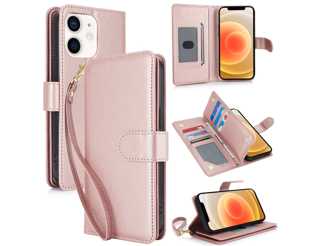 Capa Carteira De Couro Para Iphone 12 - Com Rfid - Para Vários Cartões