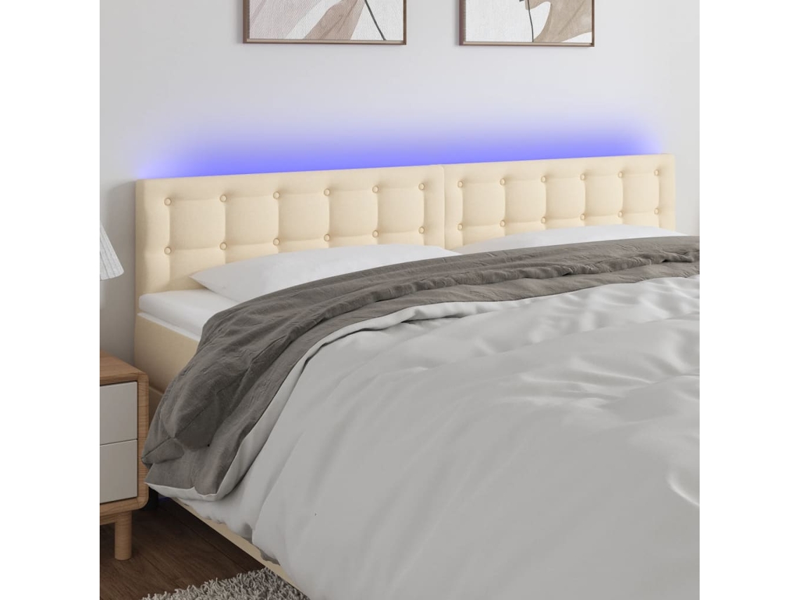 Vidaxl Cabeceira De Cama C/ Luzes Led Tecido 160x5x78/88 Cm Cor Creme