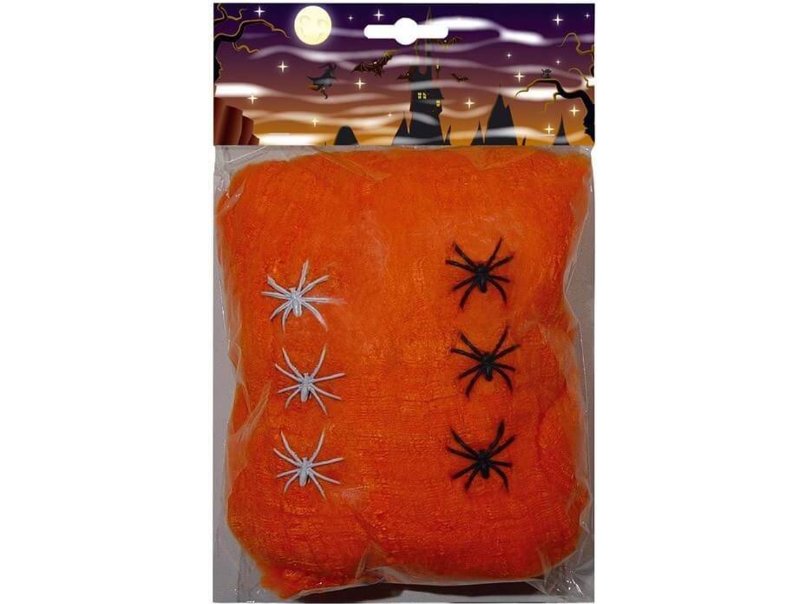 Decorações de Halloween DISFRAZZES Teia de Aranha Laranja com 6 Aranhas (100 gr)