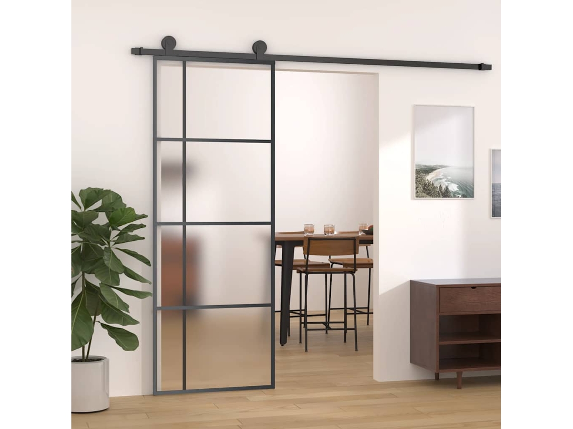 Vidaxl Porta Deslizante Em Vidro Esg Fosco E Alumínio 76x205 Cm Preto