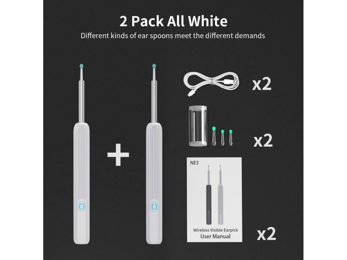 Cor 2Pcs Limpador de Ouvido Branco Ferramenta de Remoção de Cera com Câmera Led Otoscópio Sem Fio