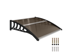 Marquise Para Portas E Janelas 103x96,5 Cm Com Proteção Para Sol E Chuva Com Painéis De Policarbonato Preto E Marrom