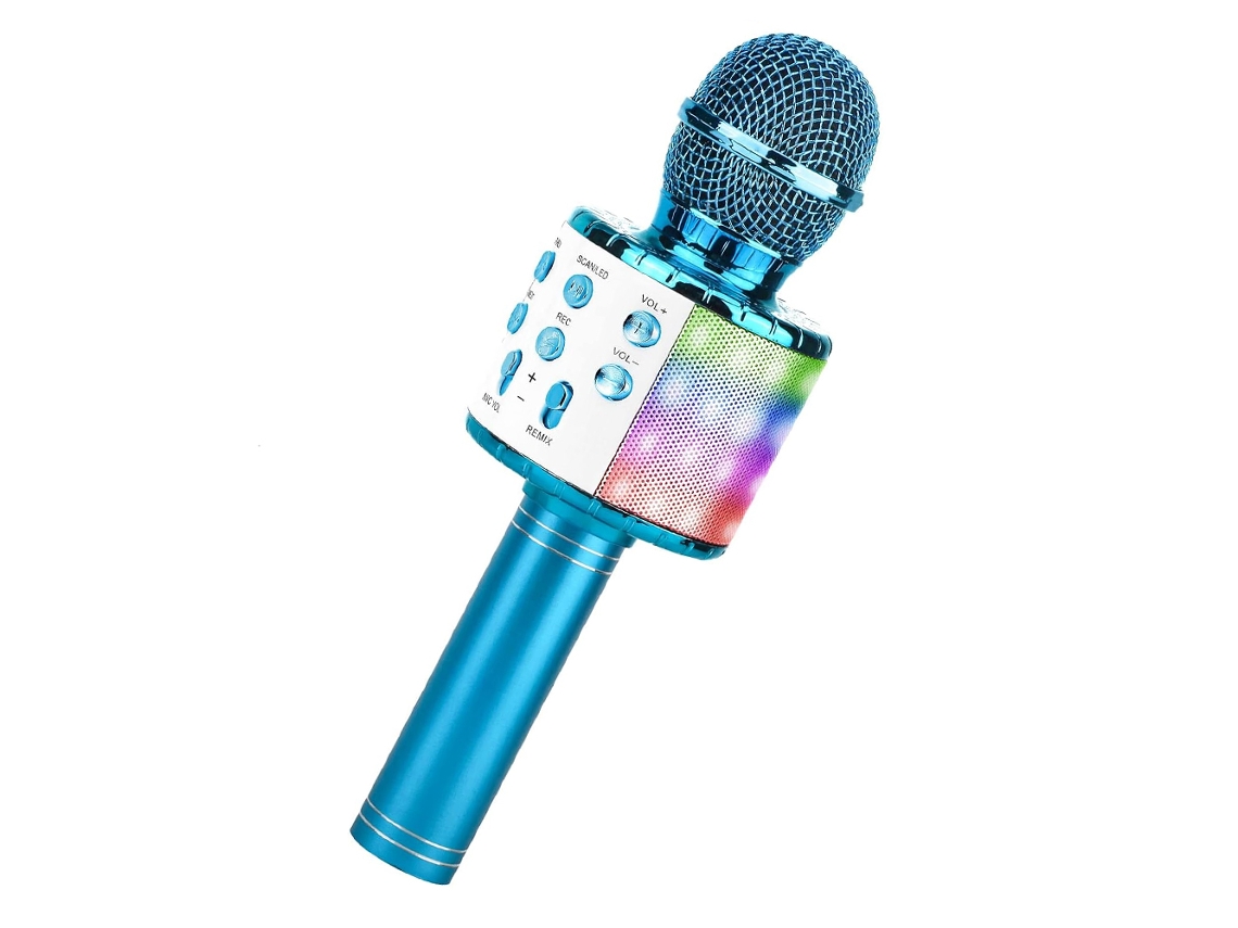 Microfone De Karaokê Sem Fio Bluetooth Azul