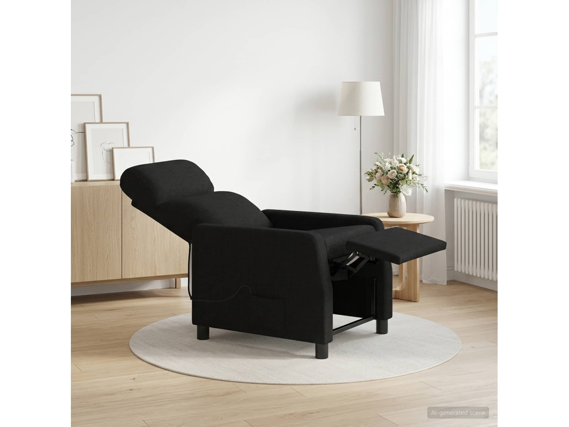 Vidaxl Recliner De Massagem Preto Tecido