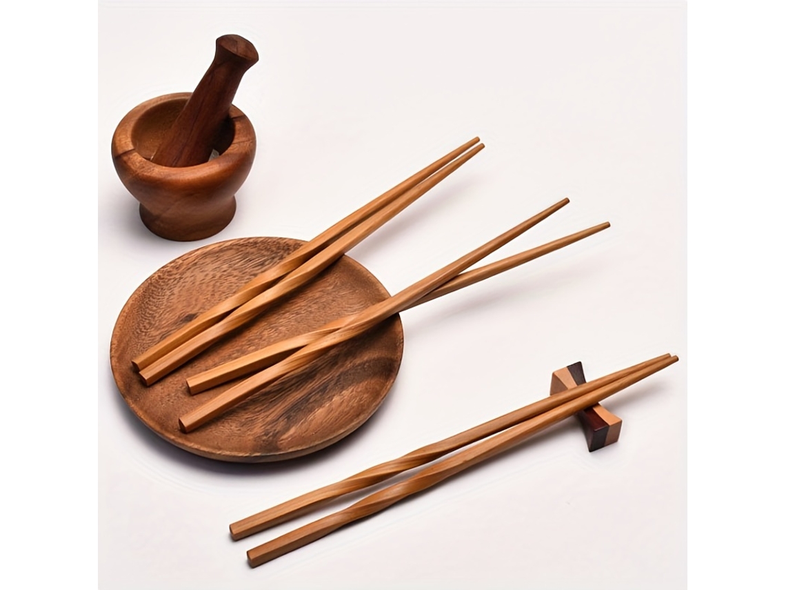 Conjunto De Cinco Pares De Pauzinhos De Bambu Natural, Estilo Chinês, Utensílios De Cozinha, Acessórios Para A Mesa De Jantar.