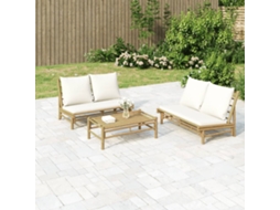 Vidaxl 2 Pcs Conjunto Lounge De Jardim Bambu C/ Almofadões Branco Nata