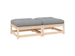 Vidaxl Apoio De Pés P/ Jardim C/ Almofadões 2 Pcs Pinho Maciço