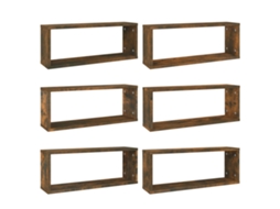 Wall Cube Shelf, Wall Cube Shelves Vidaxl Marrom Madeira Processada (60 X 15 X 23 Cm)