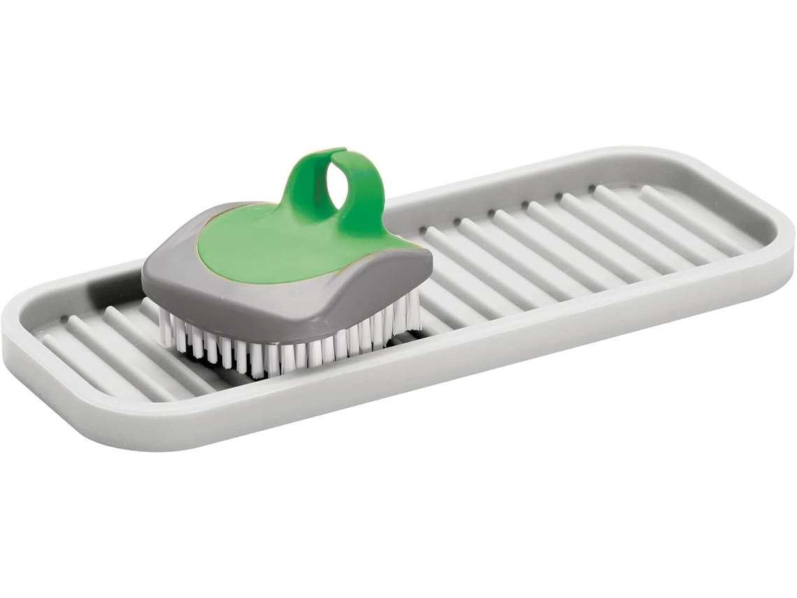 Organizador De Silicone Para Esponjas E Escovas De Lavatório Cinza Claro