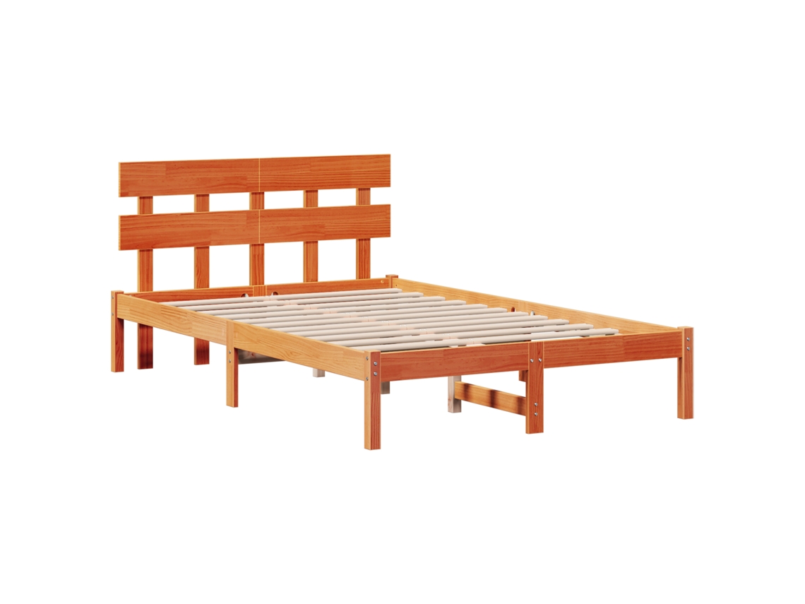 Conjunto 1 Estrutura Da Cama Vidaxl Castanho Madeira De Pinho Maciça (120 X 190 Cm)