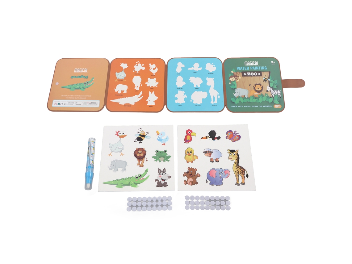 Livro De Desenhos Apagáveis Plegável Reutilizável Educacional Para Crianças Zoo Com Pincel E Acessórios