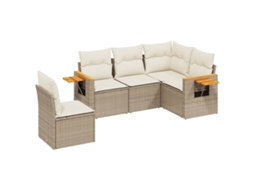 Conjunto de 5 Sofás para Jardim com Almofadões Vime Pe Bege MAISON EXCLUSIVE (5 pcs)