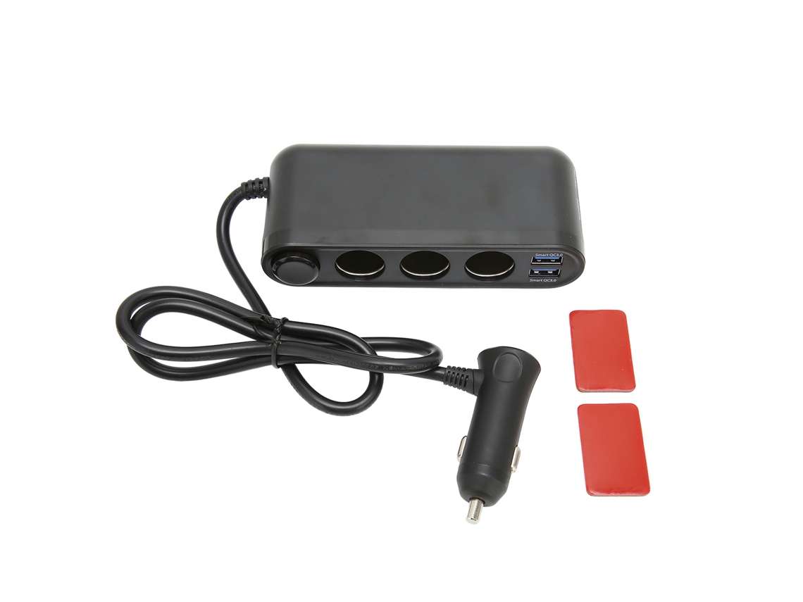 Aetheria adaptador de Tomada de Cigarro para Carro com 3 Portas Usb, 1 Type C e 3 Tomadas de Cigarro