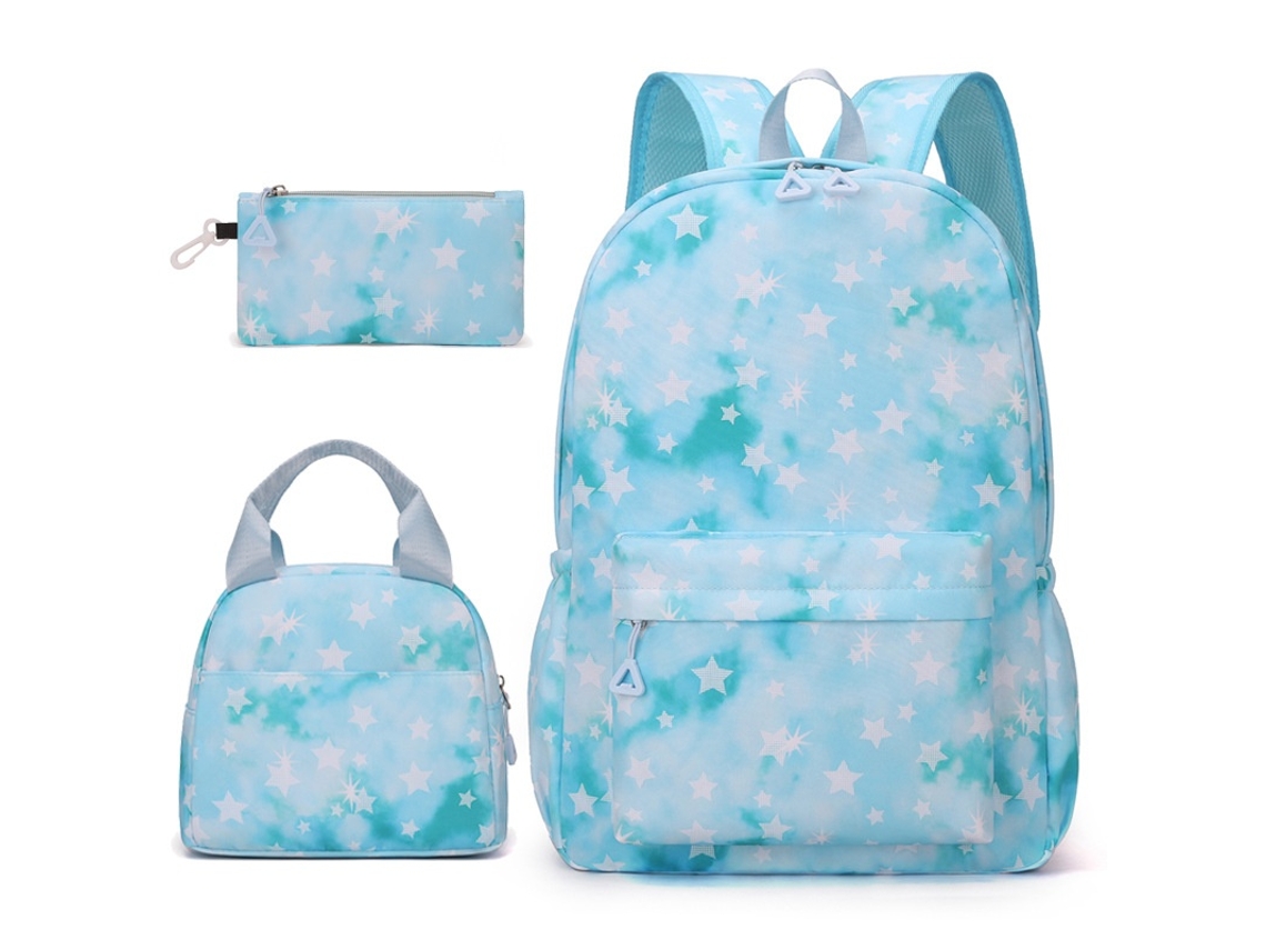 Mochila Lancheira Térmica 16 Polegadas E Estojo Lápis Estrela Azul (3 Peças) Elysve