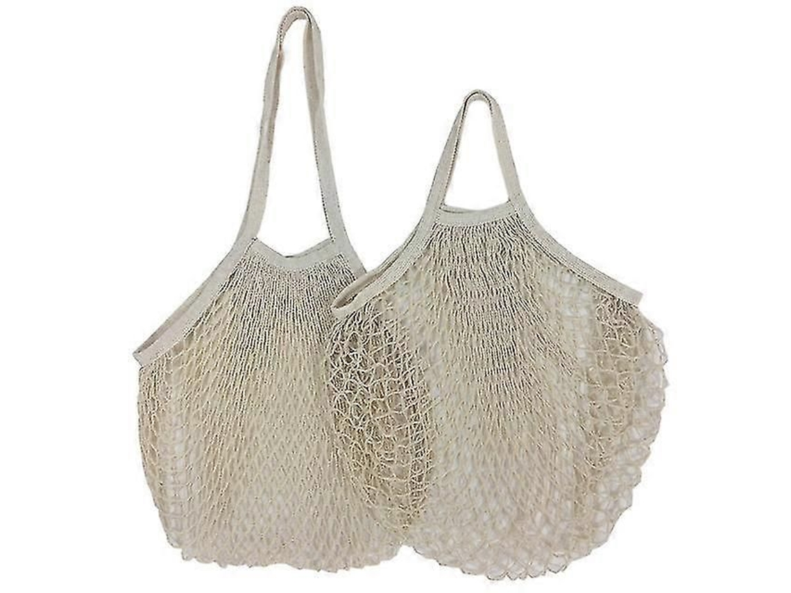 Conjunto De 2 Sacolas De Compras Reutilizáveis, Sacola Portátil De Malha Para Frutas E Verduras, Ecológica, Dobrável, Em Algodão, Para Compras, C