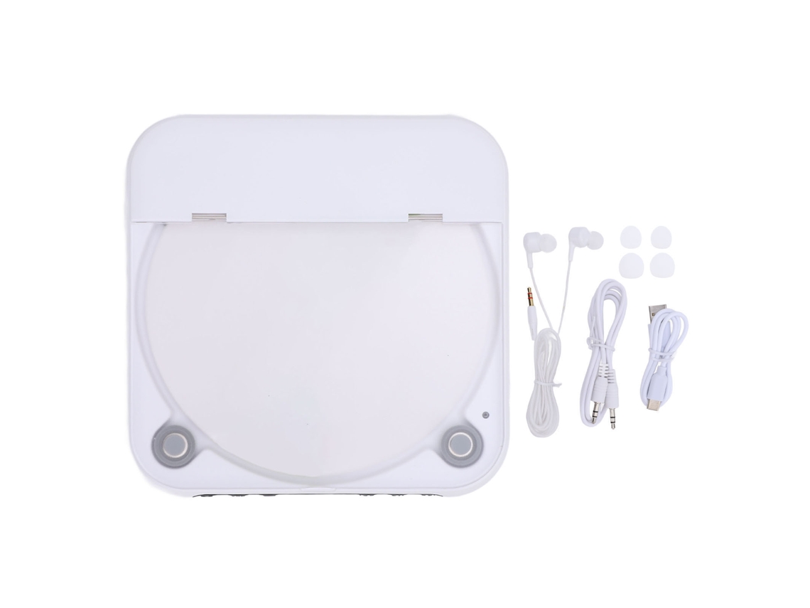 Aetheria reprodutor de Cd Portátil Bluetooth 5.3 2000mah Recarregável com Fones de Ouvido Branco