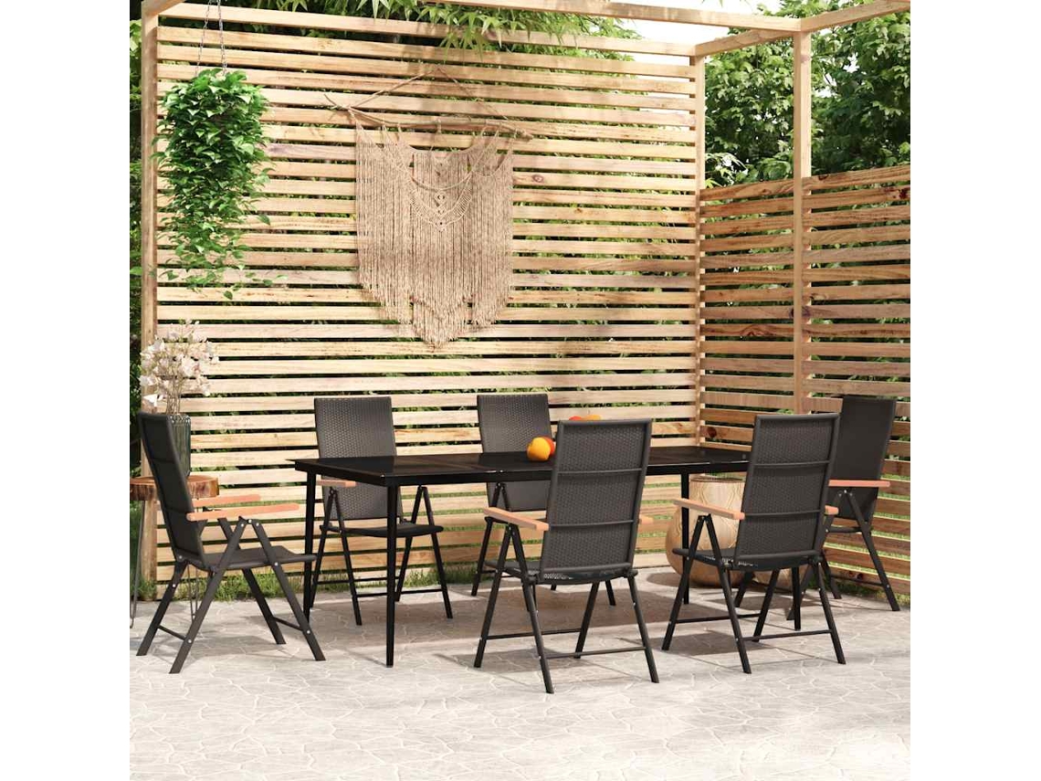 Vidaxl 7 Pcs Conjunto De Jantar Para Jardim Preto