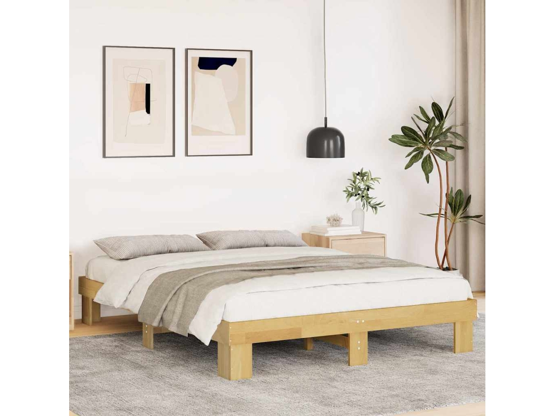 Vidaxl Estrutura de Cama Sem Colchão 135x190 Cm Madeira Maciça Carvalho