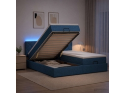 Vidaxl Cama Ottoman Com Colchão E Led Azul 200 X 200 Cm Tecido
