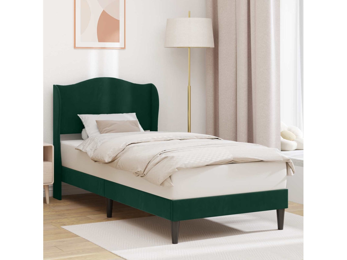 Vidaxl Estrutura Da Cama Com Cabeceira Verde-escuro 90 X 190 Cm Veludo