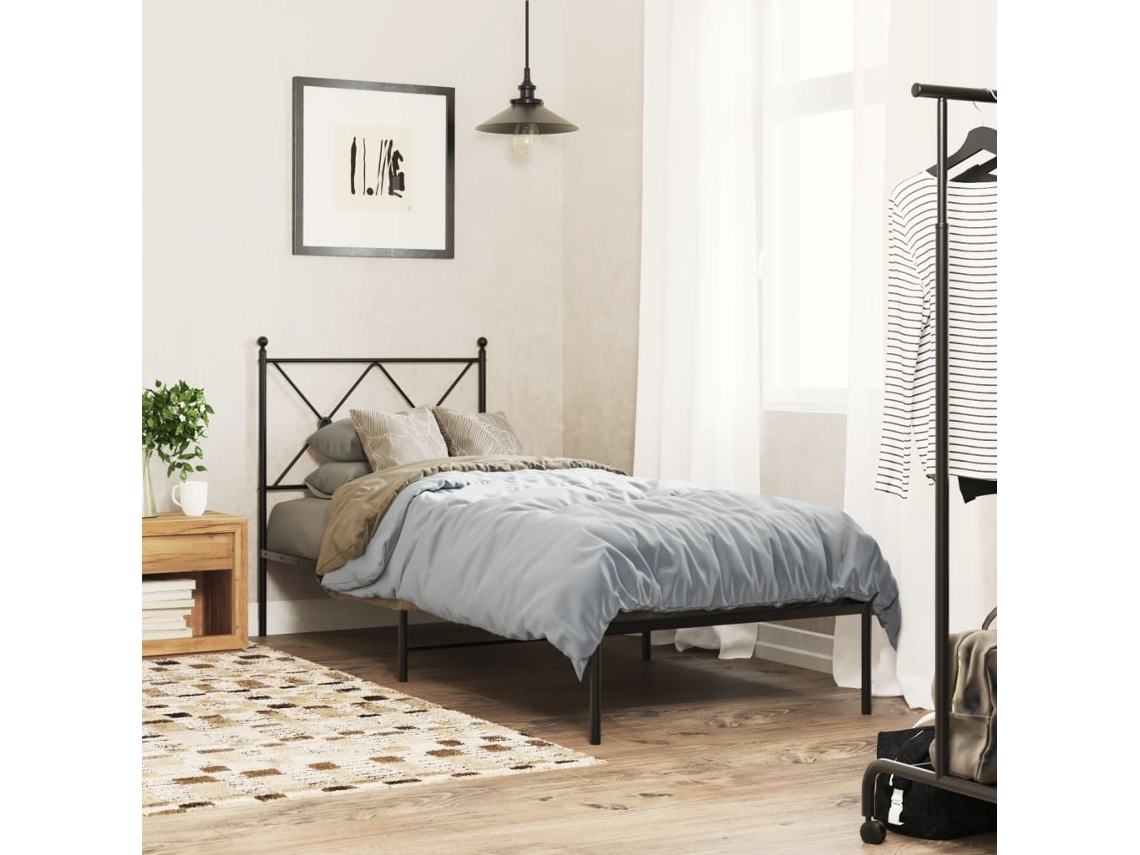 Estrutura De Cama Metal S/ Colchão C/ Cabeceira 75x190 Cm Preto