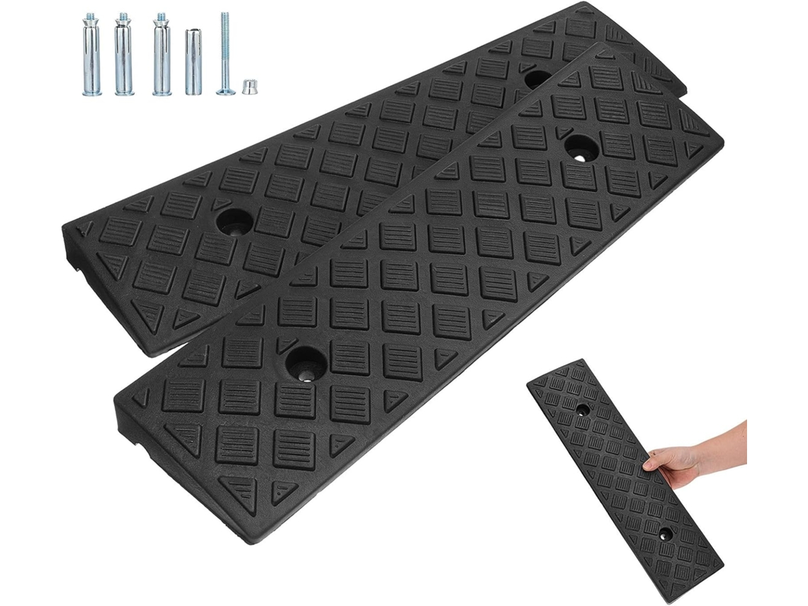 Rampa De Borracha Antiderrapante Para Calçada, Para Carros E Pedestres, Conjunto Com 2 Unidades.