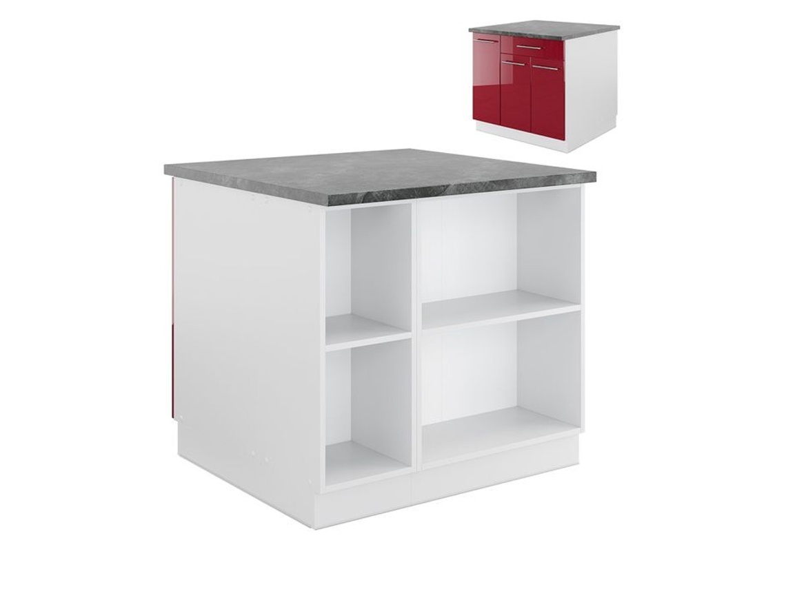 Ilha de cozinha VICCO Fame-Line, Bordeaux alto brilho/branco, 90 cm com gaveta, sem bancada