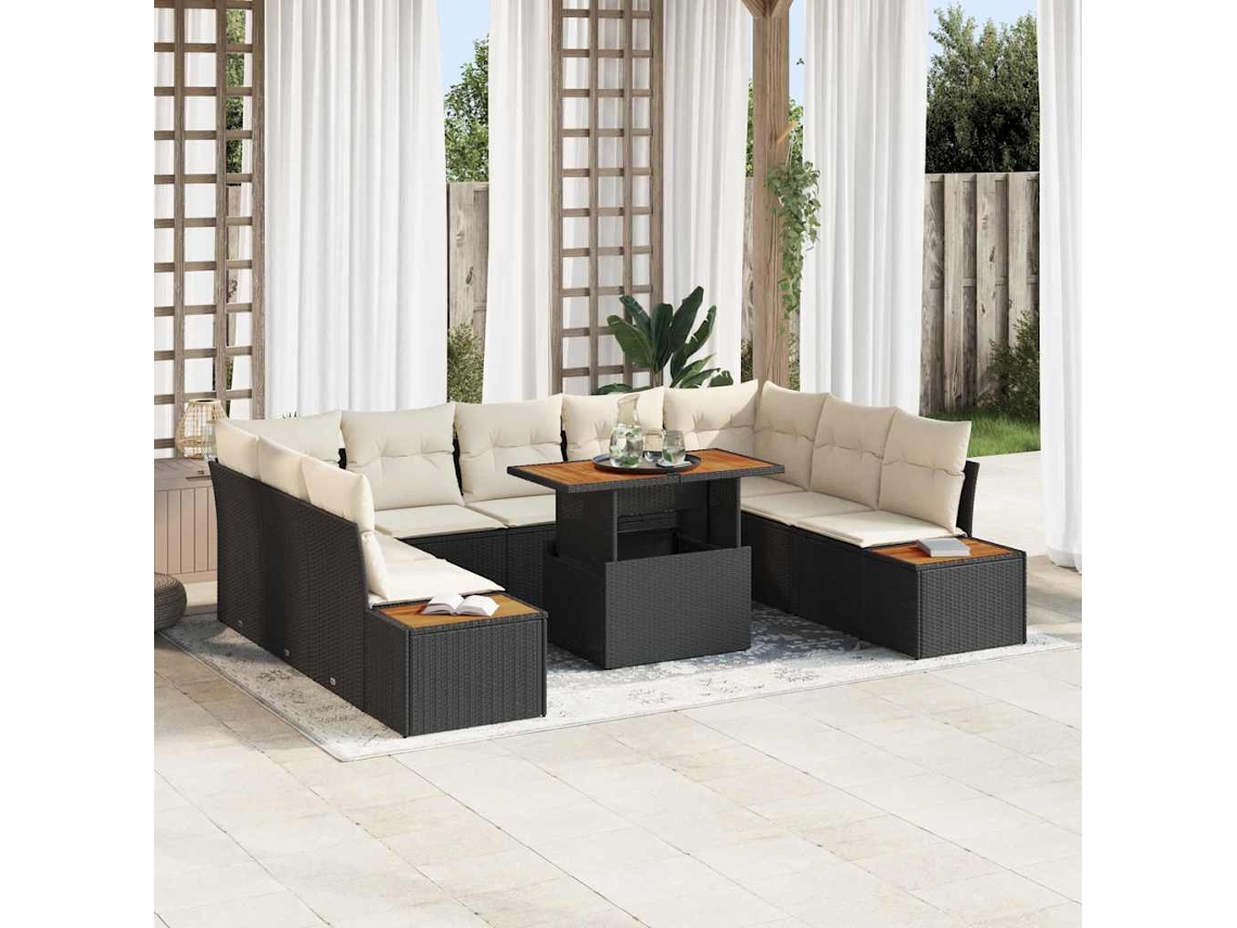 Vidaxl Conjunto De Sofá De Jardim 10 Unid. Preto Vime Pe