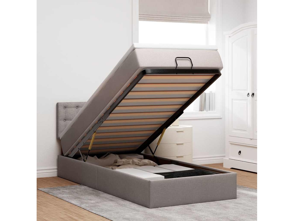 Vidaxl Cama Otomana Com Colchão 100x200 Cm Tecido Cinza