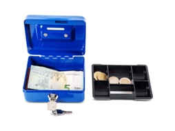 Cofre De Aço Portátil Com Fechadura, 12, 5 X 9, 5 X 6 Cm, Com Abertura Para Moedas. Ideal Como Cofrinho, Pequeno Cofre Ou Gaveta Para Dinheiro. Azul
