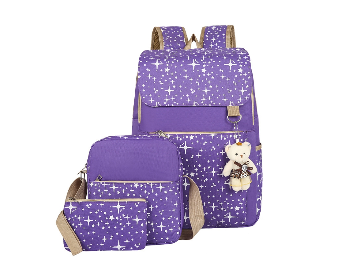Mochila Urso Mochila Estudante Mochila Escolar Conjunto De Três Peças Roxo