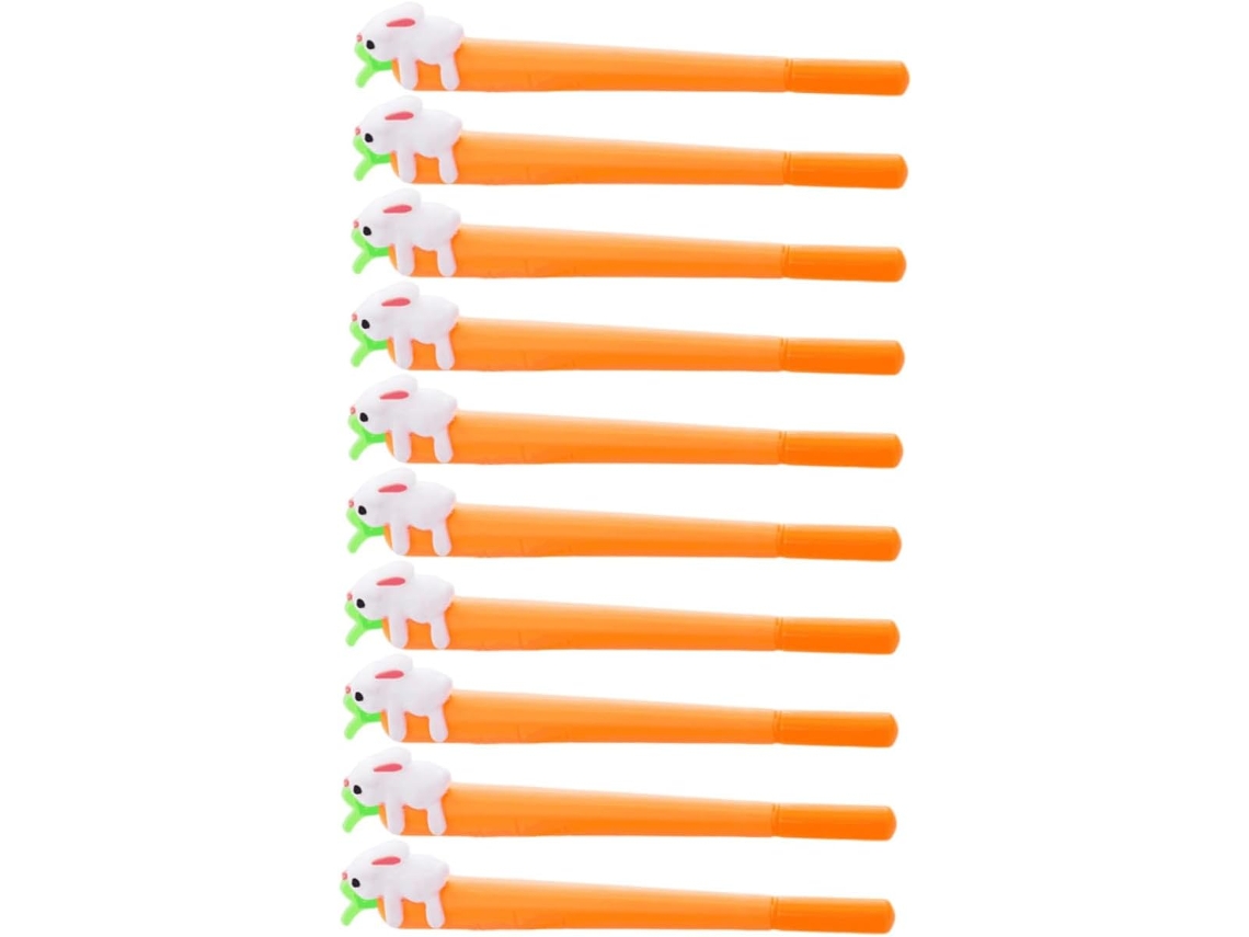 Conjunto De 10 Canetas Esferográficas Com Estampa Cenoura, Em Gel,
