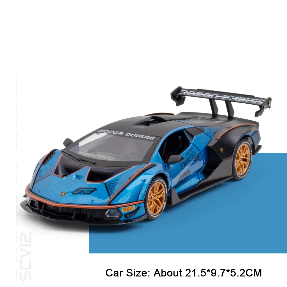 (svj63 Azul) 1:24 - Miniatura De Carro Esportivo - Brinquedo - Metal Fundido - Efeitos Sonoros E Luminosos - Portas Que Abrem