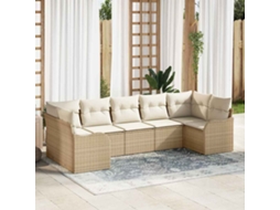 Vidaxl Conjunto De Sofá De Jardim 7 Pcs Bege E Branco Rattan Sintético