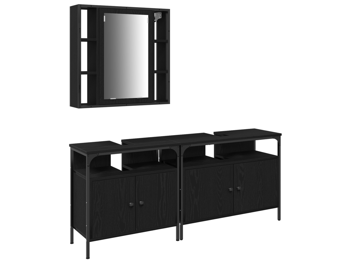 Conjunto 3 Penteadeira De Banheiro Vidaxl Preto Derivados De Madeira (80 X 30 X 60 Cm)