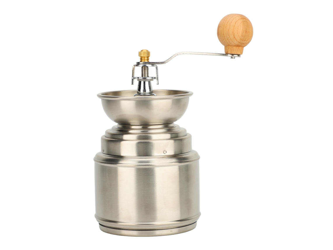 Moedor Manual de Café de Aço Inoxidável e Madeira Sólida com Manivela para Grãos