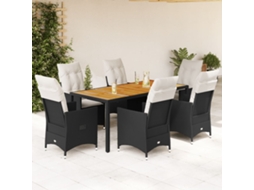 Vidaxl 7 Pcs Conjunto De Jantar P/ Jardim C/ Almofadões Vime Pe Preto