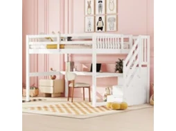 Cama Alta Infantil 140x200cm Branca Com Gavetas E Mesa De Estudo