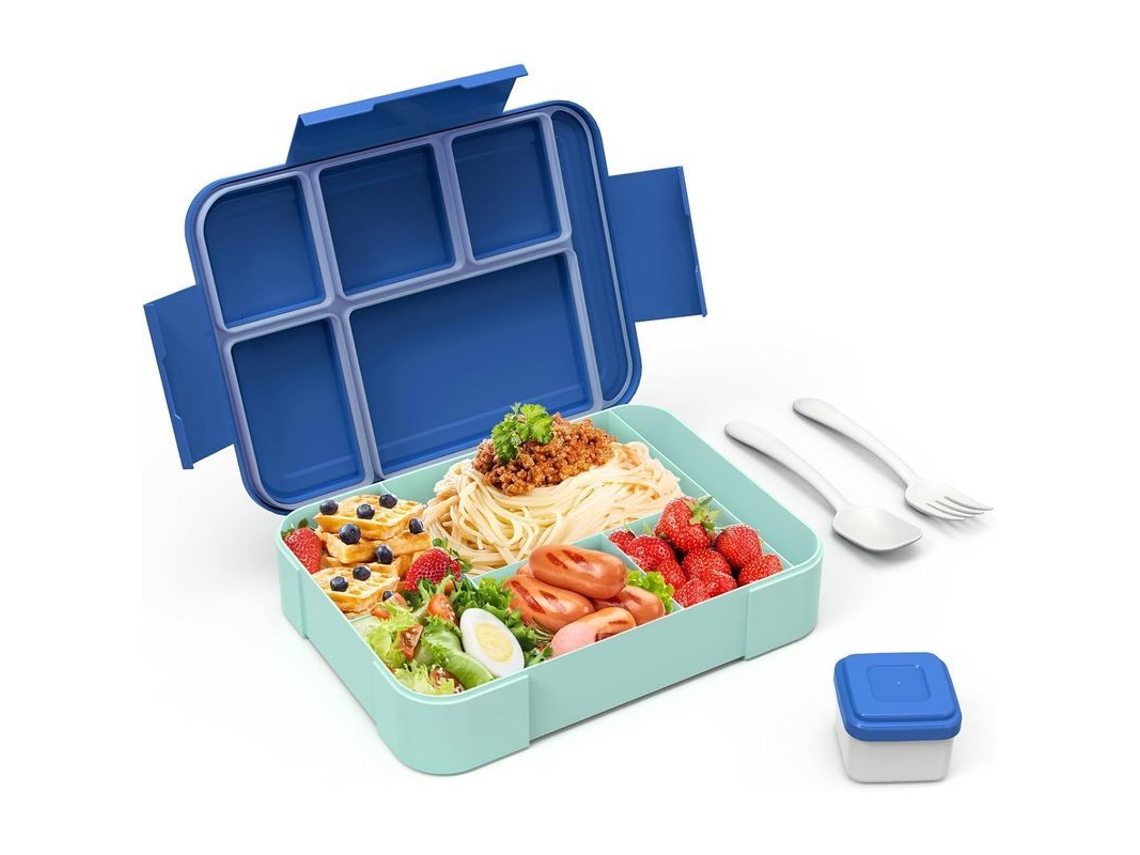Caixa de Almoço para Adultos 1330ml Bento com 6 Compartimentos Talheres à Prova de Vazamento Azul | S/MARCA