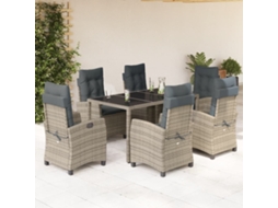 Vidaxl 7 Pcs Conjunto De Jantar P/ Jardim C/ Almofadões Vime Pe Cinza