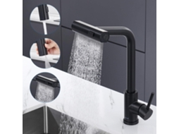 Torneira De Cozinha, Em Aço Inoxidável, Preta Com Efeito Cascata, Ducha Extensível, Retrátil E Giratória 360°, 3 Posições